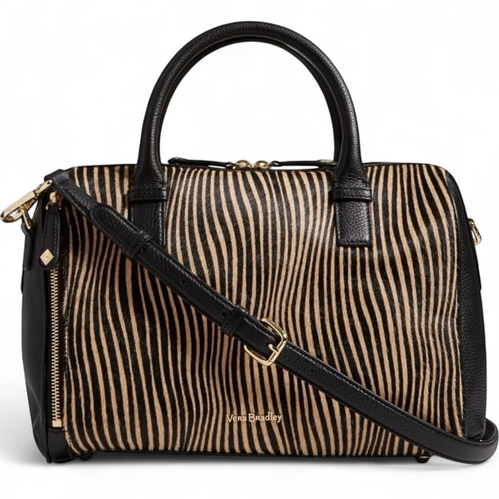 *NWT* Vera Bradley Genuine Leather Zebra Print | Marlo Satchel - Uptown Stripes